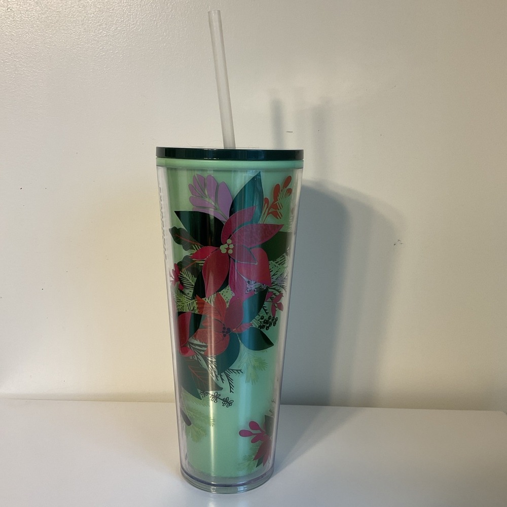 Starbucks 2021 Green Poinsettia Venti 24oz Holiday Tumbler Color Changing Green - Picture 4 of 8